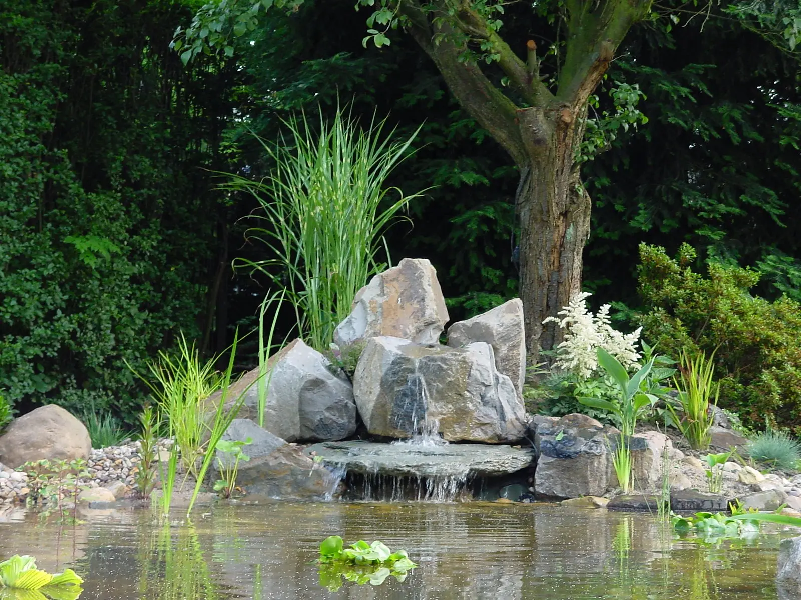 Quellsteinanlage an einem Gartenteich